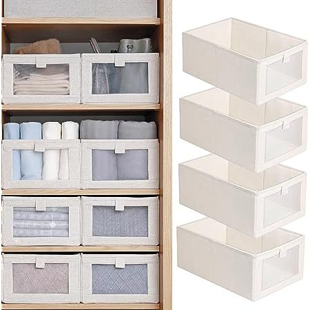 4 Pack Linen Storage Bins, Storage Containers for Organizing Clothing, Jeans, Toys, Books, Shelves, Closet, Wardrobe - Closet Organizers and Storage, Large Storage Boxes Baskets with Window Stairs Organization, Closet Organization Bins, Closet Organizers & Garment Racks, Organiser Son Dressing, Linen Closet Storage, Closet Storage Bins, Clothes Storage Boxes, Linen Closet Organization, Úložný Box