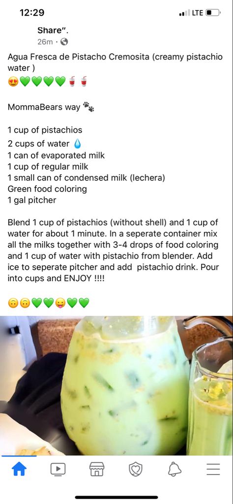 Pistachio Horchata, Frozen Things, Mexican Sweets, Pistachio Milk, Creami Recipes, Tea Drink Recipes, Agua Fresca, Green Food Coloring, Drink Ideas