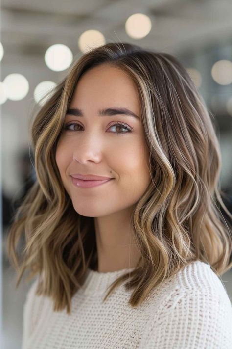 Medium-length beachy waves for teachers, offering a fresh and stylish look. Medium Hair With Waves, Chic Hairstyles Medium, Teacher Hairstyles, Medium Length Waves, Teacher Hair, Waves Tutorial, Relaxed Chic, Wand Hairstyles, Balayage Bob