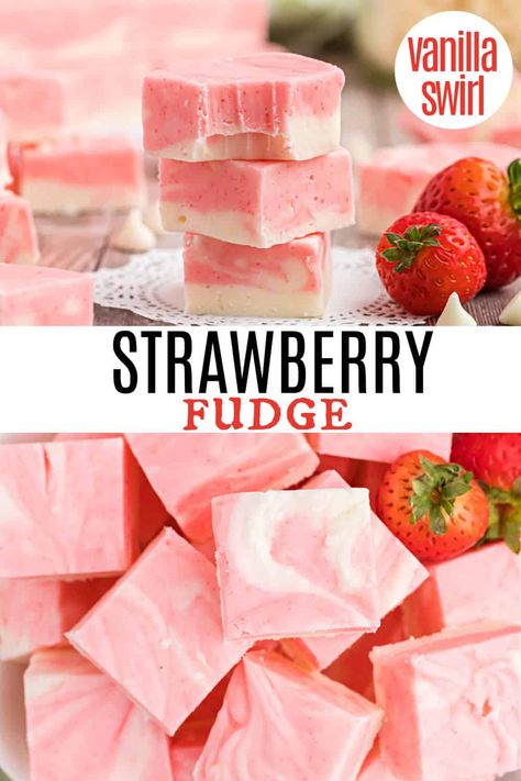 Neopolitan Fudge Recipe, Cream Cicle Fudge, Strawberry Shortcake Fudge, Pink Fudge Recipe, Fruit Fudge Recipes, Raspberry Fudge Recipe, How To Package Fudge To Sell, Jello Fudge, Strawberry Cheesecake Fudge Recipe