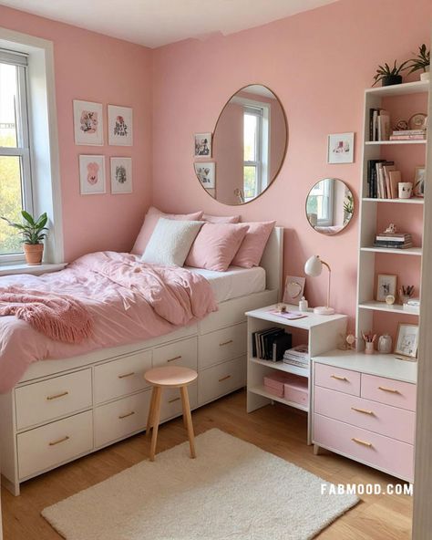 cute pink bedroom for teen girls Small Teen Bedroom Girl, Teen Girl Organization Bedroom, Pre Teen Room Ideas Girl, 10 Year Girl Bedroom Ideas, Light Pink Teenage Girl Bedroom, Cool Teen Girl Bedroom, Girls Bedroom Colour Ideas, Pink Teen Room Ideas, Girl Bedroom Ideas Teen