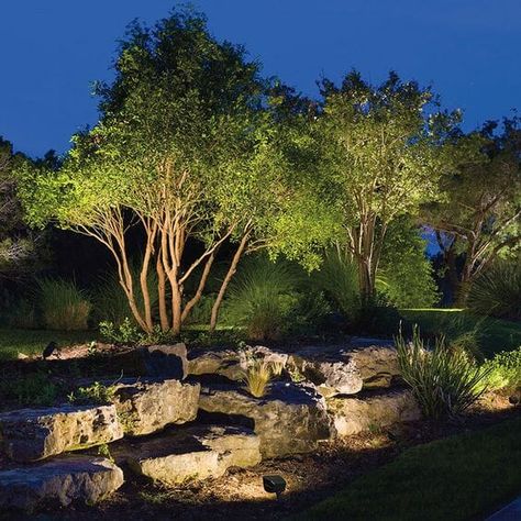 Modern Landscape Lighting, Landscaping With Large Rocks Front Yard, Landscape Lighting Design, Landscape Rock, Landscaping With Boulders, Outdoor Landscape Lighting, Landscaping With Large Rocks, Rock Garden Landscaping, Backyard Lighting