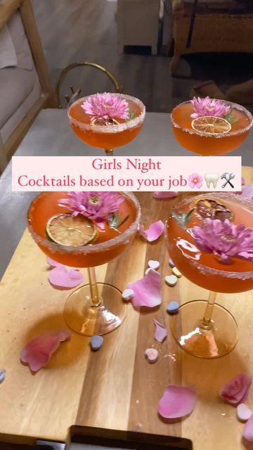 Cocktail Party With Friends, Cocktail Night Theme Ideas, Drinks Based On Your Job, Cocktail Night Theme, Themed Cocktail Night, Job Themed Cocktails, Themed Cocktail Night Ideas, Themed Drinks For Girls Night, Ladies Night Cocktails