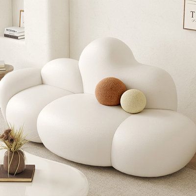 Moderate soft and hard seating experience, lasting without deformation, not easy to collapse | Orren Ellis Xandra 72.83" Upholstered Sofa Polyester in Brown / White, Size 33.46 H x 72.83 W x 30.7 D in | Wayfair Tiny Couch, Sofa Aesthetic, Salon Suite Decor, Chair Design Modern, Soft Furniture, Unique Sofas, Sofa Bed Design, Cute Furniture, Living Room Sofa Design