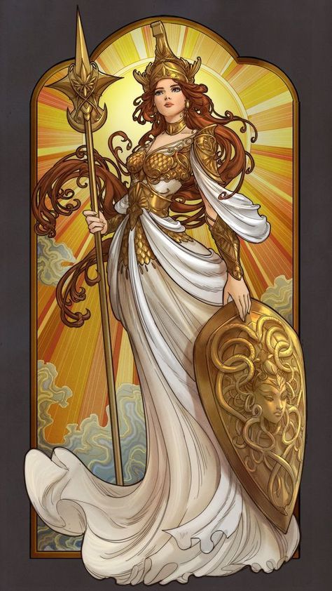 Greek Goddesses Drawing, Athena Greek Goddess, Greek Goddess Art, Ancient Greek Goddess, Art Nouveau Illustration, Greek Gods And Goddesses, Greek And Roman Mythology, Greek Mythology Art, Athena Goddess