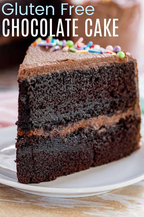 Gluten Free Chocolate Cake - the ultimate gluten free cake recipe, you won't believe how unbelievably decadent it is, especially with rich chocolate frosting! Nobody will ever believe it is gluten free. And it's easy to make as a layer cake or a snack cake in a sheet pan. Chocolate Cake Cupcakes, Gluten Free Chocolate Cake Recipe, Homemade Chocolate Frosting, Gluten Free Cake Recipe, Gluten Free Chocolate Cake, Easy Gluten Free Desserts, Homemade Chocolate Cake, Cookie Cake Recipe, Quick Easy Desserts