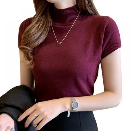 Women Knitted Basic T-Shirt Long Sleeve Half Turtleneck Solid Tee Pullover Top Size Chart(1 inch=2.54cm): Size----------Bust---------------------Sleeves--------Length One size------70-96cm/27.5-37.7"-------13cm/5.1"------57cm/22.4" Description: Sleeve Length(cm):Short Style:Casual Pattern Type:Solid Fabric Type:Knitted Clothing Length:Regular Size:One Size Collar:Half Turtleneck Sleeve Length(cm):Short Package Include: 1 x Women's T-Shirt Note: 1.Due to the light and screen difference, the item's color may be slightly different from the pictures. 2.Because of the different measurement methods, there may be 1-3cm of the allowable range error. Please understand. Make sure you don't mind before you bid.Have a nice day! Color: Red.  Gender: female.  Age Group: adult. Short Sleeve Turtleneck, Turtleneck T Shirt, Female Shorts, Fitted Turtleneck, Womens Fashion Casual Summer, Ladies Tee Shirts, Womens Tops Summer, Collars For Women, Short Sleeve Pullover