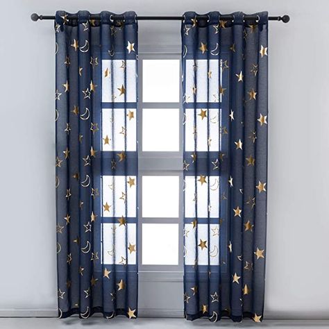 Curtains For Kids Room, Blue Sheer Curtains, Star Curtains, Dark Blue Curtains, Boys Room Curtains, Gray Sheer Curtains, Curtains For Kids, Window Treatments Blinds, Curtains Grommet