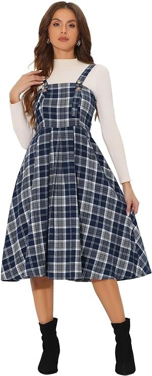 Amazon.com: Allegra K Women's Plaid Overalls Vintage Sleeveless A-Line Overall Pinafore Dress Suspender Skirt Small Black : Clothing, Shoes & Jewelry Suspender Dress Outfit, Plaid Overalls, Overalls Vintage, Overalls Outfit, Suspender Skirt, Suspender Dress, Pinafore Dress, Overall Dress, Womens Plaid