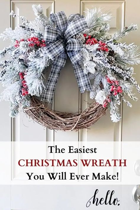 Winter Wreath Decor, Wreath On Barn Door, Popular Christmas Wreaths 2024, How To Make A Holiday Wreath, Flat Christmas Wreaths For Front Door, 2022 Christmas Wreaths, Farmhouse Christmas Wreaths For Front Door, Front Door Winter Wreath Ideas, How To Make A Christmas Wreath Tutorials