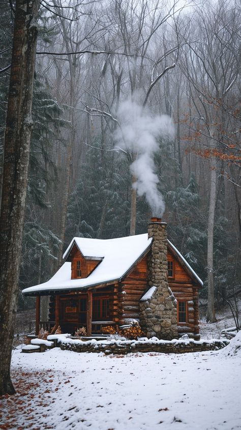 Cozy Winter Cabin: A secluded log cabin with smoke rising from the chimney sits peacefully in a snowy forest. #winter #cabin #snow #forest #smoke #chimney #trees #secluded #aiart #aiphoto #stockcake https://ayr.app/l/FJr1 Cozy Mountain Cabin Aesthetic, Cabin In Snowy Woods, Cabin In The Mountains Snow, Log Cabin Snow, Cabin In The Snowy Woods, Cozy Snow Cabin, Cabin Wood Walls, Alaska Cabin Interior, Snow House Aesthetic