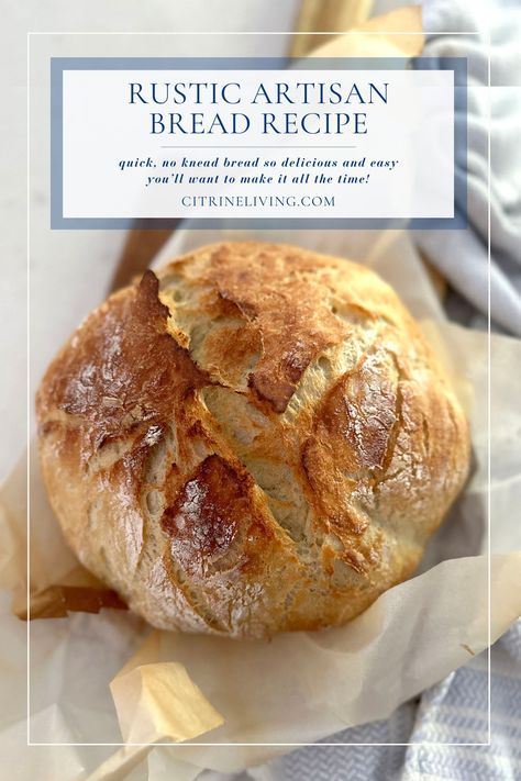 Rustic Artisan Bread, 1 Hour No Knead Bread, Farmers Bread Recipe, Artesian Bread, Bread No Knead, Artisanal Bread, Artisan Rolls, Homemade Bread Dough, Bread Bowl Recipe