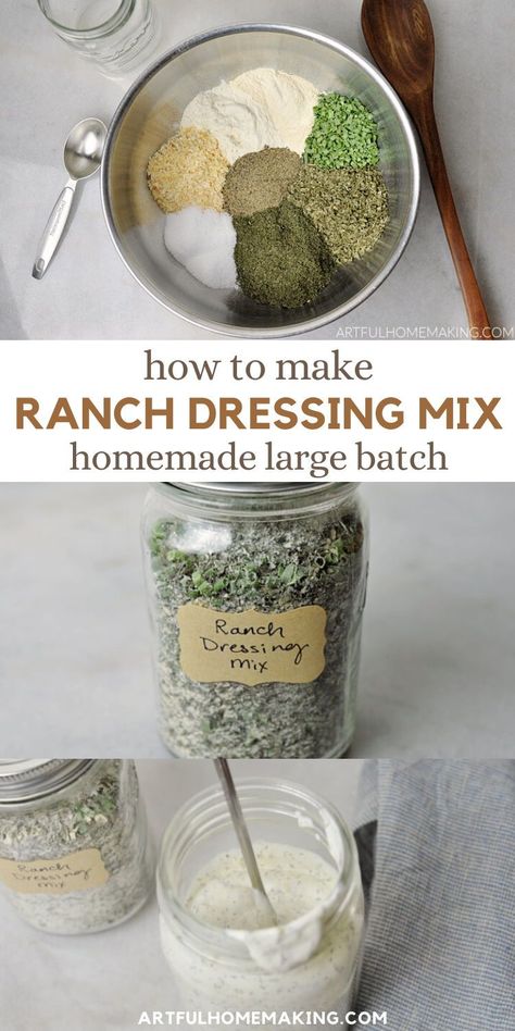 It's easy to make your own ranch dressing mix! This ranch dressing recipe makes a big batch so you'll always have some on hand. Homemade Ranch Dressing Seasoning, Homemade Ranch Dressing Mix Recipe, Ranch Dressing Mix Recipe, Ranch Salad Dressing Recipes, Buttermilk Ranch Dressing Recipe, Homemade Ranch Dressing Mix, Ranch Seasoning Recipes, Ranch Dressing Seasoning, Ranch Dressing Recipe Homemade