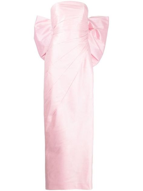 Pink Bow Dress Long, Bambah Dress, Barbie Inspired Dress, Long Dress With Bow, Bow Gown, Pink Bow Dress, 20th Century Fashion, Designer Evening Gowns, Pencil Design