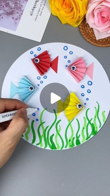 paper crafts creator on Instagram: "small fish craft   Let's make cute small fish together! #parentchildcraft #handmadediy #kindergartencraft #childrenart #smallfishcraft" Clown Fish Craft, Fish Making With Paper, Craft Fish For Kids, Paper Crafts Fish, Fish Art And Craft, Fish Art Craft, Fish Arts And Crafts, Paper Fish Craft For Kids, Fish Art For Kids