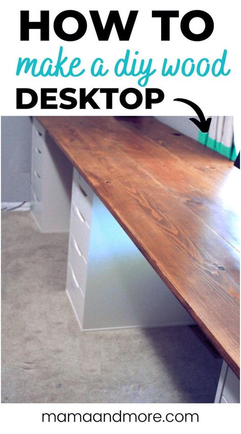 Looking for your next DIY project? You'll love this DIY furniture tutorial! Since most of the world is working from home now, this DIY desk is fun and extremely functional. Make your own desk for your home office with this super simple project that costs under $100! Butcher Block Home Office, Countertop Desk Diy, Diy Long Desk, Desk Top Ideas, Computer Desk Plans, Butcher Block Desk, Diy Wood Desk, Countertop Desk, Diy Office Desk