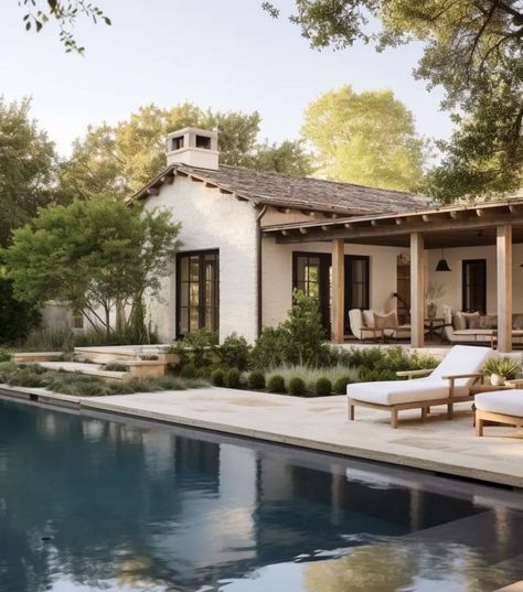 Spanish Style Home Exterior, Modern Spanish Style, Spanish Farmhouse, Modern Hacienda, Pool Design Ideas, Hacienda Style Homes, Spanish Modern, Interior Design Decor, Spanish Style Home