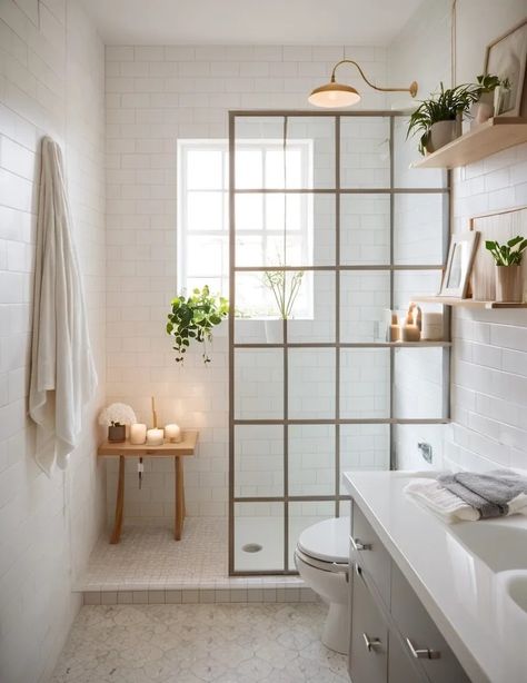 Bath And Shower Small Bathroom, Bathroom Small Renovation, Small Bath Ideas Bathroom, Bathroom Shower Renovation Ideas, Small Bathroom Ideas Cottage, Small Shower Inspiration, Small Toilet And Shower Room Ideas, Bathroom Remodels For Small Bathrooms, Bathroom Ideas Window