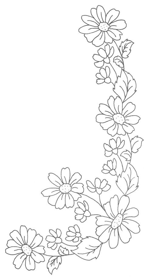 Embroidery Leaf, Fabric Paint Designs, Floral Embroidery Patterns, Border Embroidery Designs, Pola Kristik, Hand Embroidery Flowers, Embroidery Patterns Vintage, Pola Sulam, Embroidery Flowers Pattern