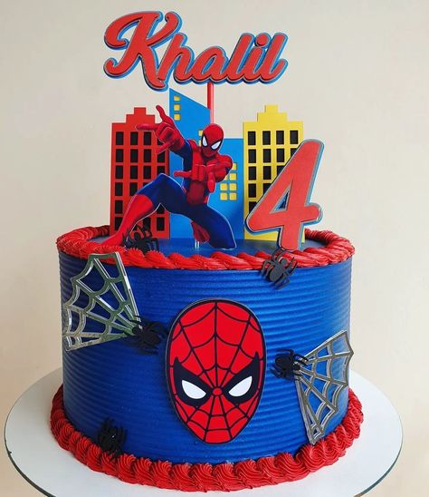 Spiderman Cake 4th Birthday, Simple Spiderman Cake Design, Spiderman Cakes For Boys, Spider Man Cakes For Boys, Spider Man Cake Design, Spiderman Birthday Party Cake, Spiderman Cake Birthday For Kids, Spiderman Cake Birthday, Birthday Cake Spiderman