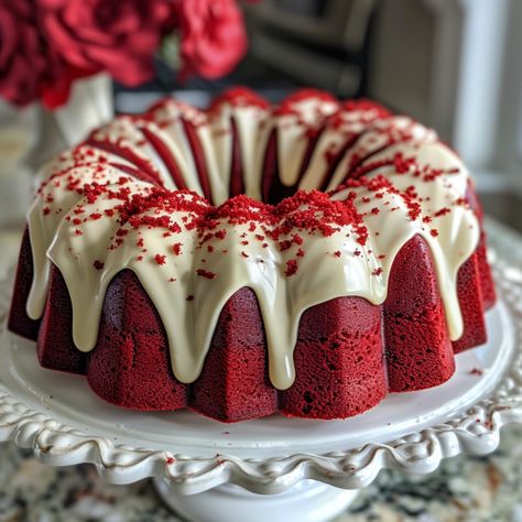 Red Velvet Bundt Cake Recipe Red Velvet Cake Topping Ideas, Velvet Cakes, Red Velvet Bday Cake, Holiday Bundt Cakes, Red Velvet Cake Design Birthdays, Red Velvet Bundt Cake With Cream Cheese, Bundt Red Velvet Cake, Red Velvet Black Bottom Bundt Cake, Red Velvet Cheesecake Bundt Cake