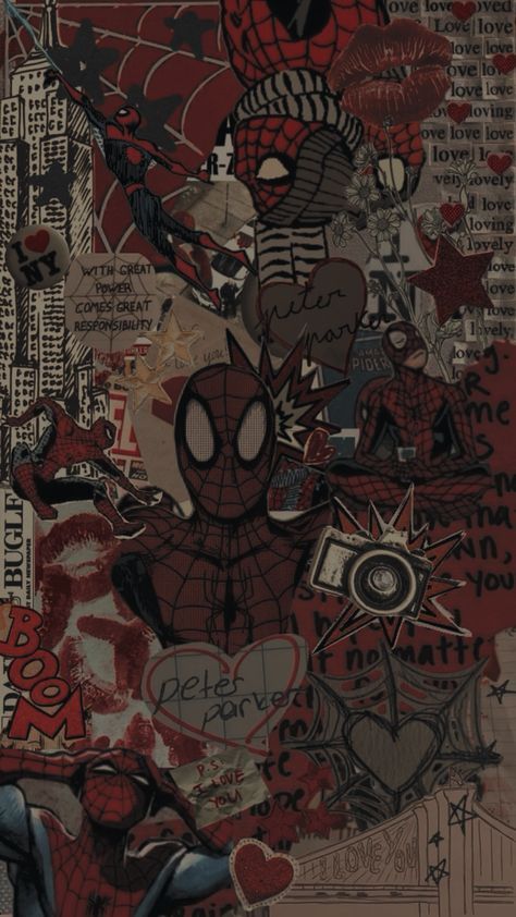 Spiderman Lockscreen, Man Collage, Spiderman Wallpaper, Genos Wallpaper, Red And Black Wallpaper, Image Spiderman, Spiderman Theme, Spiderman Drawing, Deadpool And Spiderman