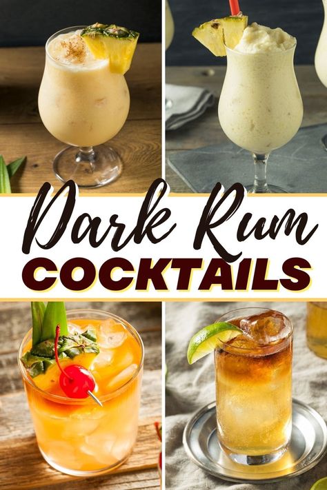 Dark Rum Cocktail Recipes, Dark Rum Drinks Recipes, Alcoholic Drinks Rum, Dark Rum Drinks, Summer Rum Drinks, Rum Drinks Easy, Best Rum Cocktails, Rum And Lemonade, Rum Mixed Drinks