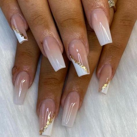 White Tip Acrylic Nails, Nails With Gold, Gold Acrylic Nails, Gold Nail Designs, Acrylic Nails Coffin Pink, Acrylic Nails Coffin Short, Summer Acrylic Nails, Short Acrylic Nails Designs, Prom Nails