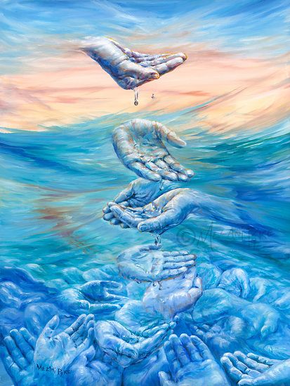 Using water and hands as metaphor, this painting symbolizes hope for humanity. Anyone can do a simple act of sharing and make a positive impact on the world. Although the sea of need may seem endless, with faith and love one can make a difference. This 18x24" painting was created for the Water for Life International Art Exhibition at the Mayan Museum in Cancun, Mexico, March-April 2022. Art Exhibition Painting Ideas, Sea Plastic Art, Ideology Art, Hope Painting, Inspirational Paintings, All Painting, Dripping Water, Paintings Easy, Christian Pictures