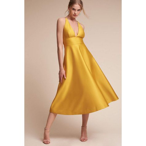 Anthropologie Shelby Wedding Guest Dress ($280) ❤ liked on Polyvore featuring dresses, yellow, a line halter dress, plunge dress, yellow satin dress, halter dress and halter neck dress Satin Dress Outfit, Yellow Satin Dress, Yellow Dress Outfit, Satin Design, Gold Bridesmaid Dresses, Anthropologie Wedding, Yellow Satin, Halter Neckline, Satin Dress