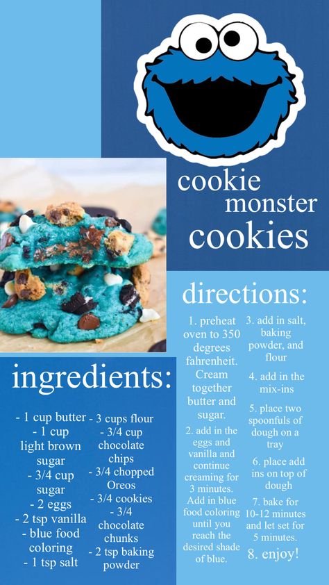 #myfirstshuffle #cookies #cookiemonster #baking Cookie Monster Chocolate Chip Cookies, Different Types Of Cookies To Make, Bake Sell Recipes, How To Make Monster Cookies, How To Make Cookie Monster Cookies, Monster Cookie Dough Cupcakes, Cookie Monster Cookie Recipe, Blue Cookies Recipe, Cool Recipes Desserts