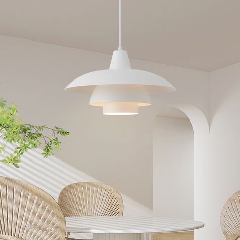 Scandinavian Style Pendant Light with Tiered Shade Detail, Perfect for Kitchen, Dining, Bedroom and Entryway- Modern Nordic Danish Decor, Entryway Modern, Contemporary Pendant Lights, Pendant Fixture, White Pendant Light, Glass Ceiling Lights, Crystal Lighting, Elegant Kitchens, Naples Fl