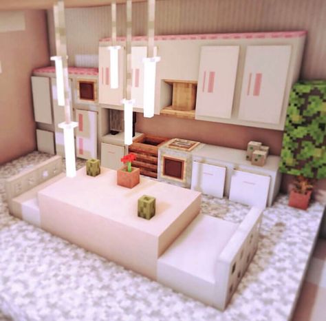 Cute Minecraft Living Room Small, Minecraft Room Layout, Cute Minecraft Kitchen Ideas Small, Minecraft Cute Builds Kawaii, Minecraft Girly Ideas, Minecraft Couch Design, Cute Minecraft Kitchen Ideas, Cute Minecraft Kitchen, Minecraft Big House Ideas