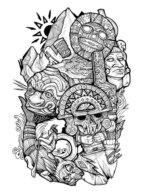 Peru Tattoo Ideas Design, Peruvian Inca Tattoo Ideas, Inca Tattoo Design, Inca Tattoo Peruvian, Filipino Warrior Tattoo, Aztec Leg Tattoo, Macuahuitl Tattoo, Peru Tattoo Ideas, Peruvian Tattoo