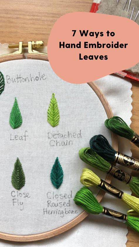 Embroidered Fern Leaves, Learn Hand Embroidery Stitches, Embroidered Leaves Leaf Design, Fall Leaves Embroidery Designs, Hand Embroidery Doodles, Embroider Ideas Easy, Hand Stitch Flowers, Hand Embroidery Floral Patterns, How To Add Embroidery To Clothes