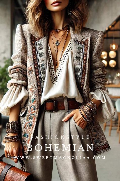 Explore over 100 boho fashion styles perfect for the fall season in this video! From clothing to decor, get inspired with the latest trends for a stylish fall look. #boho #fashion #fallfashion Boho Outfits Autumn, Boho Style 2024, Fall 2024 Outfits Women, Boho Winter Outfits Bohemian, Bohemian Work Outfit, Boho Business Attire, Boho Autumn Outfits, Autumn Boho Outfits, Boho Christmas Outfit