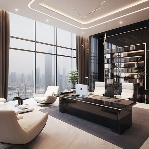 In the heart of Dubai, the CEO’s office is a beacon of luxury interior design. Ceo Cabin, Dream Office Luxury, Ceo Office Interior Design, Ceo Office Design Luxury Modern, Ceo Office Design Luxury, Modern Luxury Office, Luxury Office Design, Director Room, Md Cabin