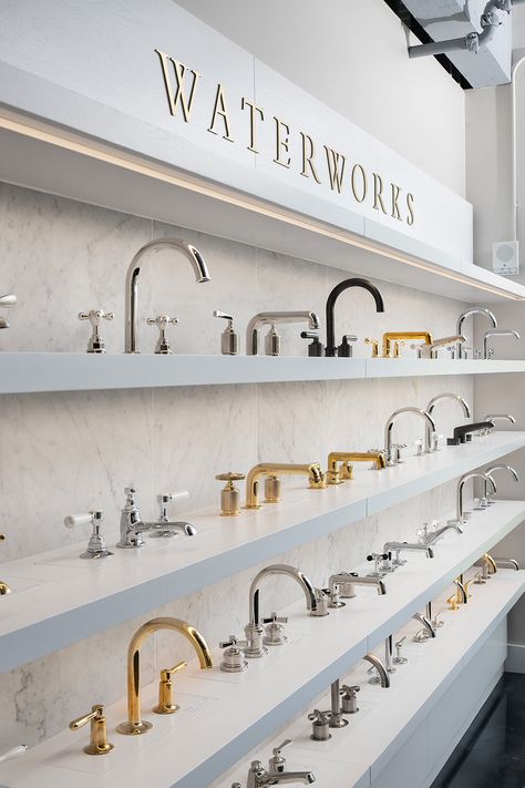 Chrome faucets, Brass faucets, Black matte faucets Waterworks Farmhouse Sink, Waterworks Faucet Kitchen, Sink With Water Filter Faucet, Waterworks Faucet, Bathroom Finishes, Waterworks Bathroom, Filtered Water Faucet, Bath Showroom, Kitchen And Bath Showroom