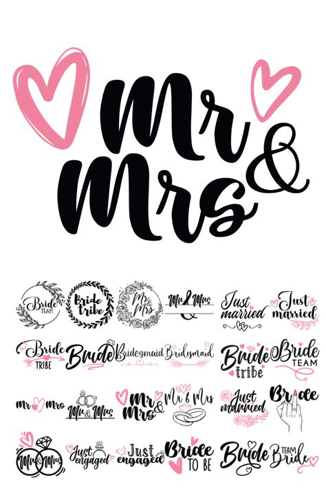 Bride Svg, Svg Wedding, Sign Svg, Team Bride, Wedding Sign, Just Married, Svg Files For Cricut, Wedding Signs, Svg Files