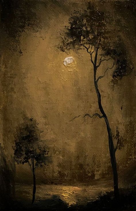 Moon Cottagecore, Cottagecore Landscape, Moody Dark Academia, Dark Paintings, Night Sky Painting, Rennaissance Art, Famous Paintings, Abstract Landscapes, Sky Painting