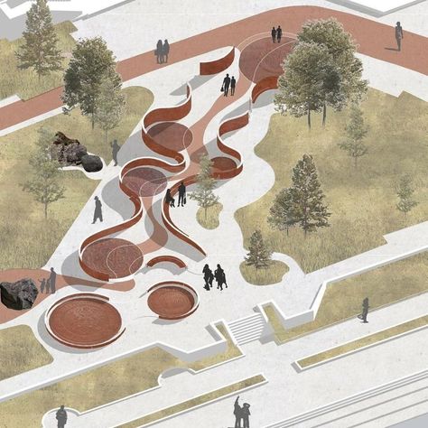 Public Courtyard Design Architecture, Environmental Design Architecture, Garden Pavilion Architecture, Park Ideas Design, Park Architecture Design, Urbanism Plan, Landscape Architecture Concept, Urban Park Design, Park Design Ideas