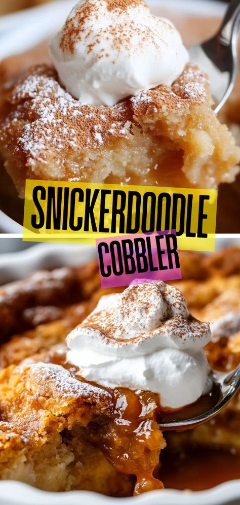 Snickerdoodle Cobbler is the cozy dessert you didn’t know you needed! With its cinnamon-sugar topping and soft, buttery interior, it’s an easy, crowd-pleasing treat perfect for any occasion. Ready in just 45 minutes, this simple cobbler is great for busy nights or holiday baking. Add it to your must-try dessert list and enjoy a warm, comforting bite! Snickerdoodle Cobbler, Cinnamon Sauce, Cobbler Recipes Easy, Ms Recipes, Cobbler Easy, Cinnamon Sugar Cookies, Snickerdoodle Cookie, Warm Desserts, Cinnamon Twists