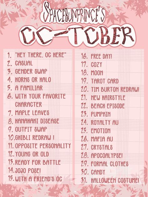 Oc Drawing Prompts, 30 Day Art Challenge, Character Sheet Template, Draw Your Oc, Prompt List, October Art, Art Style Challenge, Drawing Ideas List, Drawing Prompts