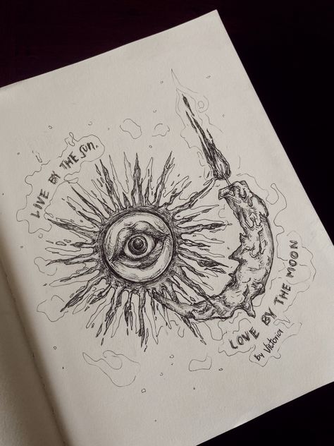 Art Asthetics Drawings, Sun And Moon Ink Drawing, The Sun And The Moon Drawing, Sun Ideas Drawing, Weird Sun Drawing, Vintage Aesthetic Drawings Easy, Mandala Drawing Aesthetic, Sun Drawing With Face, Art Inspo Aesthetic Sketch Grunge