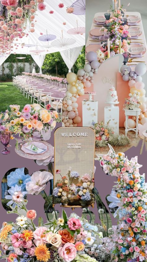 #pastelweddings #pastel #decor #bridetobe #pastelaesthetic #weddingaesthetic Pastel Color Bday Theme, Pastel Garden Party Decoration, Pastel Colors Theme Party, Pastel Theme Birthday, Pastel Color Wedding Theme, Pastel Bridal Shower Ideas, Pastel Garden Party, Bridgerton Garden, Pastel Bridal Party