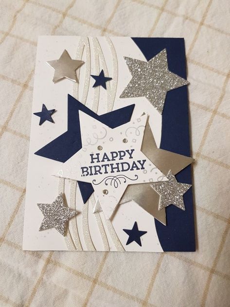 Stars Glitter, Guy Cards, Birthday Card Handmade, Birthday Card Craft, Masculine Birthday Cards, Birthday Cards For Boys, Boy Cards, Bday Cards, Star Cards