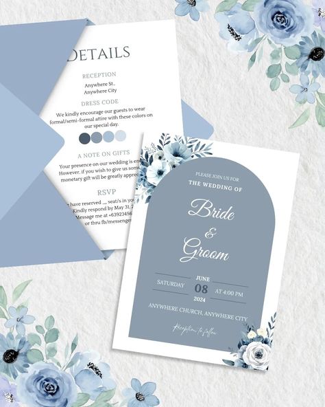 Tying the knot? 💍 Celebrate your love story with our dusty blue invitation. Purchase our Dusty Blue Wedding Invitation Template today and add more elegance to your special day! ✨ Pages Include: -Save the Date -Front (Invitation) -Entourage -Details -Wedding Timeline Bundle also available. Includes: -Invitation template (6 pages) -Proposal Card Template for Bridesmaid, Groomsmen, Principal Sponsors, maid of Honor, Best Man -Table Numbers -Money envelope (2 designs) -Thank you tags (3designs... Principal Sponsor Invitation, Wedding Invitation Front Page, Dusty Blue Invitation, Blue Wedding Invitation Template, Dusty Blue Wedding Invitation, Bridesmaid Groomsmen, Blue Wedding Invitation, Wedding Motifs, Money Envelope