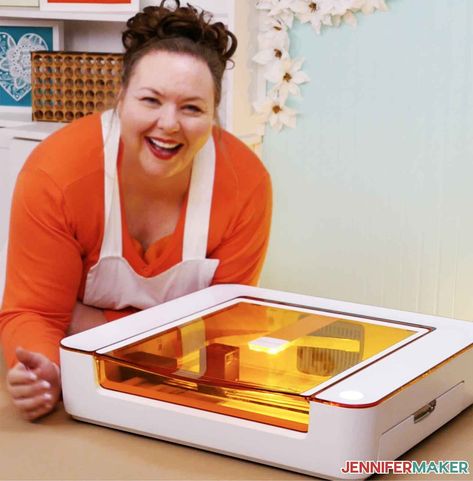 Jennifer Maker with the Glowforge Aura Craft Laser. Glowforge Aura Setup, Jennifer Maker Cricut Giveaway, How To Laser Engrave On Acrylic, Glowforge Aura Projects To Sell, How To Start A Laser Engraving Business, Glowforge Aura Settings, Glowforge Aura Projects, Wood Engraving Designs, Glowforge Aura