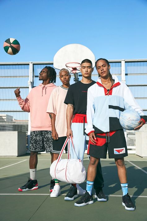 Basketball Editorial Fashion, Nike Model Photography, Street Ball Basketball, Basketball Fashion Photography, Basketball Street Photography, Basketball Court Editorial, New Balance Photoshoot, Basketball Court Shoot, Streetball Aesthetic