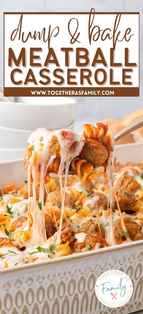 Dump And Bake Meatball Casserole, Meatball Dinner Recipes, Dump And Bake, Meatball Dinner, Meatball Casserole, Simple Family Meals, Meatball Recipes Easy, Frozen Meatballs, Pasta Dinner Recipes